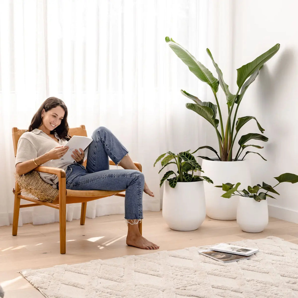 Woman reading in london apartment